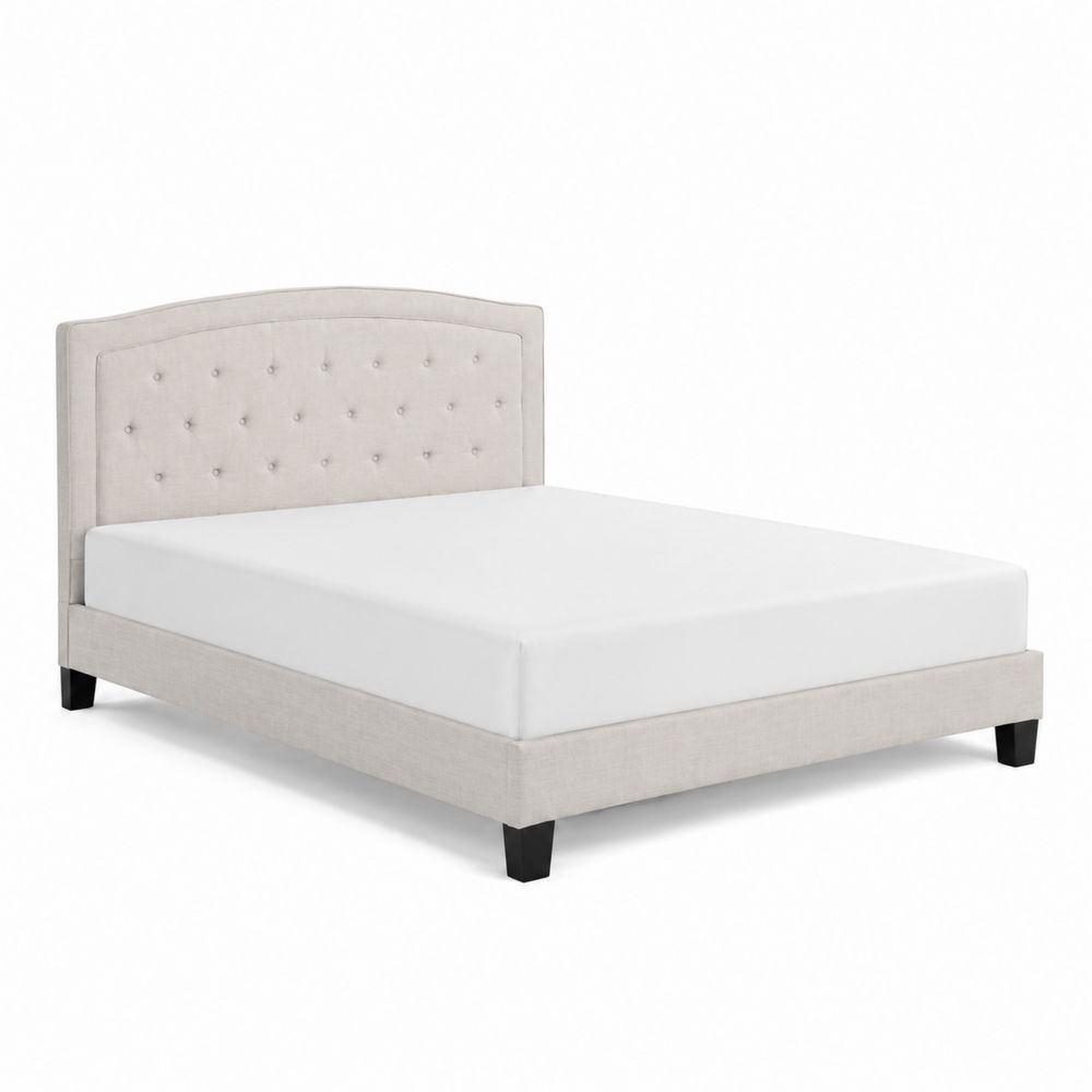 Letto imbottito con testiera capitonné in tessuto beige 200x160 cm-Casmiron