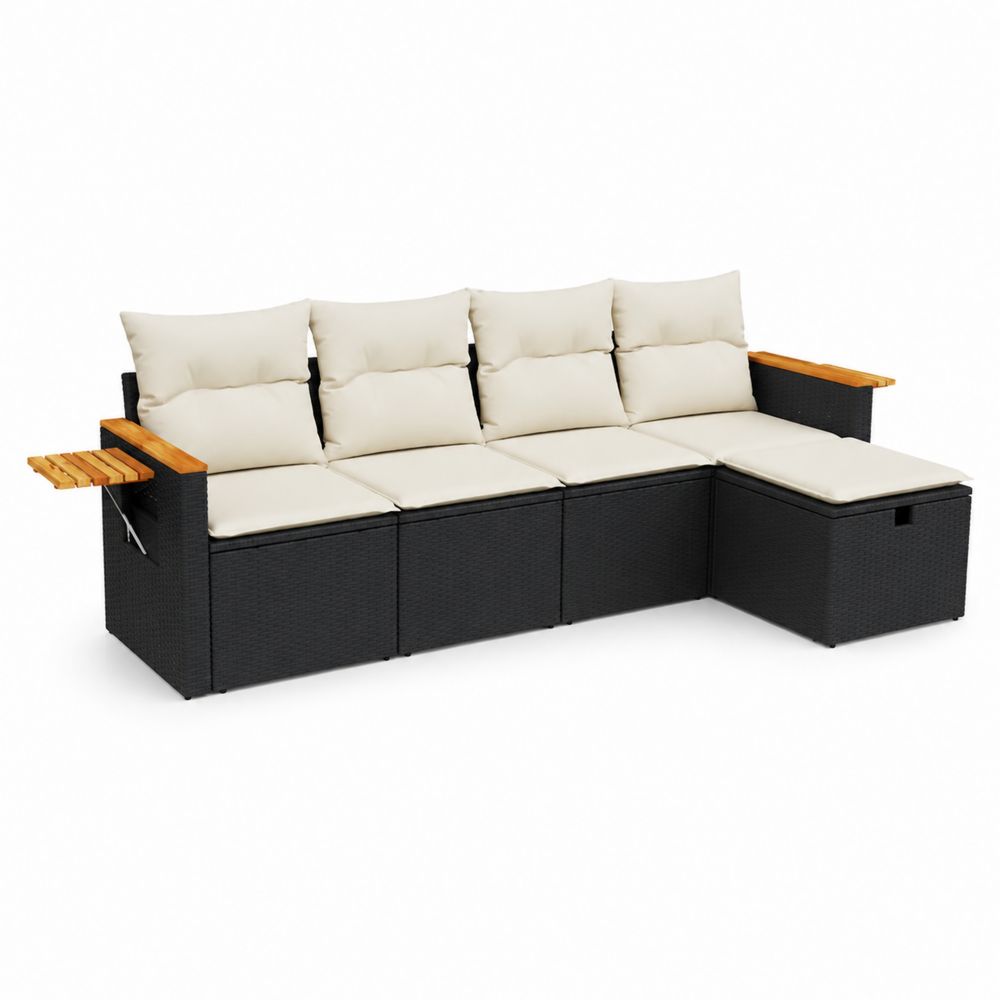 Divano Modulare in Rattan PE con Cuscini Crema-Casmiron