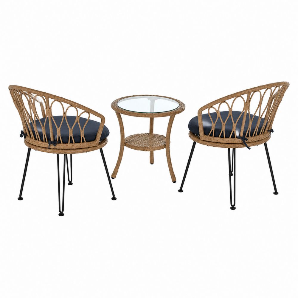 Set di Sedie e Tavolino in Rattan e Vetro-Casmiron