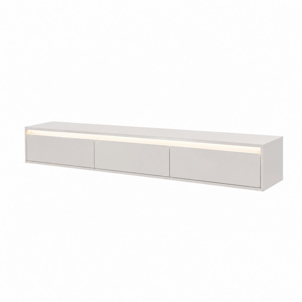 Mobile TV sospeso in MDF Bianco con luci LED 180x35x20 cm-Casmiron