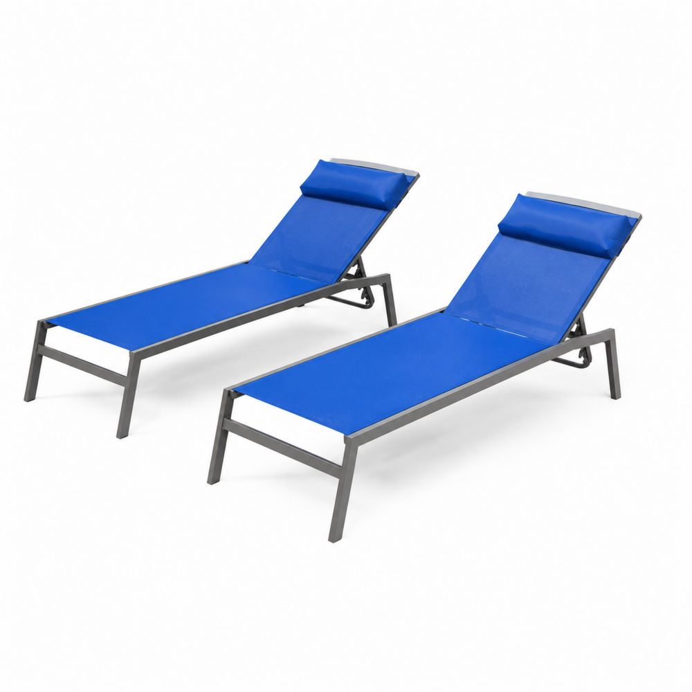 Set di 2 Lettini Prendisole in Alluminio e Tessuto Blu-Casmiron