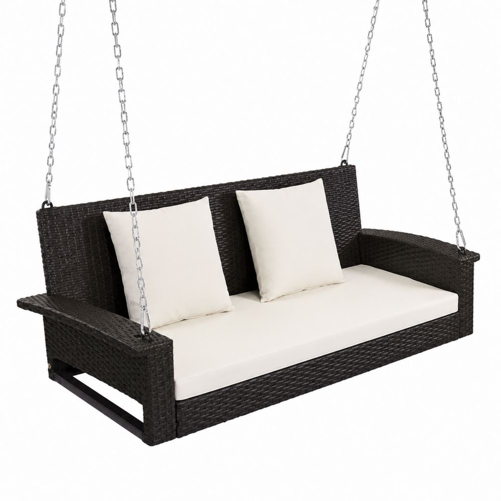 Altalena da Giardino in Rattan Marrone Scuro con Cuscini Bianco Crema-Casmiron