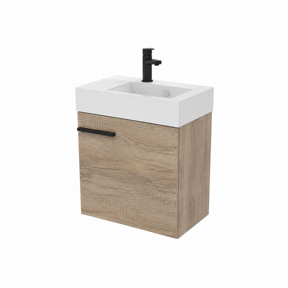 Mobile lavabo sospeso in MDF con lavabo ceramico 40x22x60 cm Rovere Chiaro-Casmiron