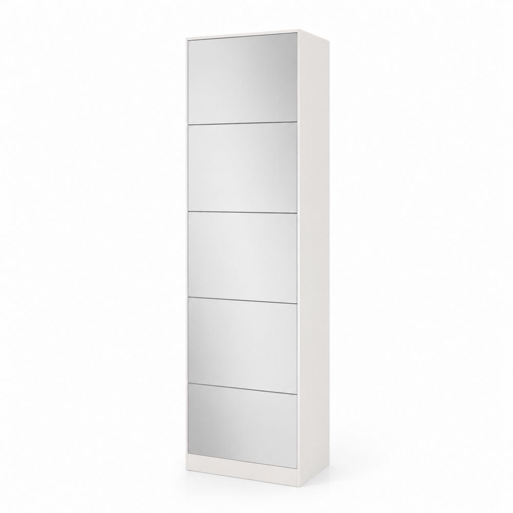Scarpiera alta con specchio 5 ante MDF Bianco-Casmiron