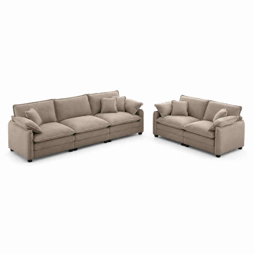 Set Divano Modulare in Tessuto Beige 3+2 Posti-Casmiron