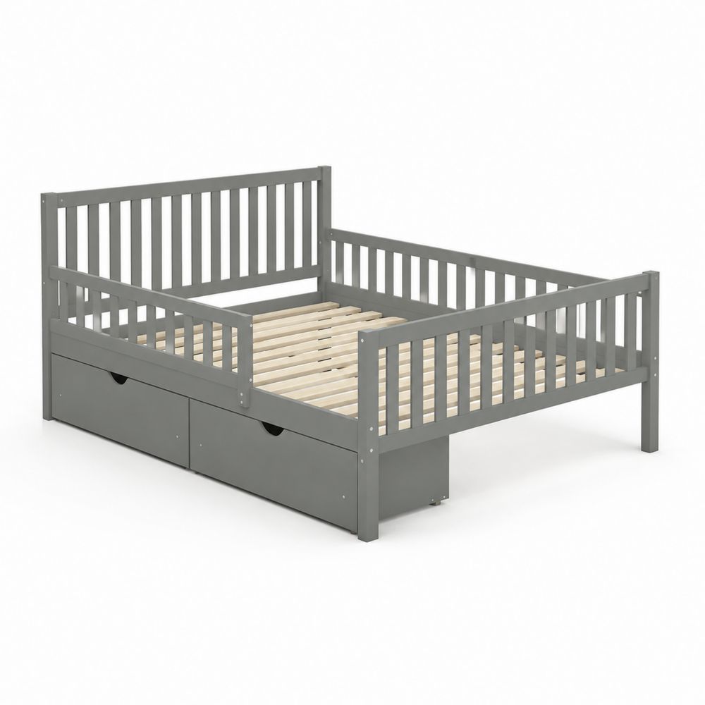 Letto in Legno Grigio 200x90 cm con Cassetti-Casmiron