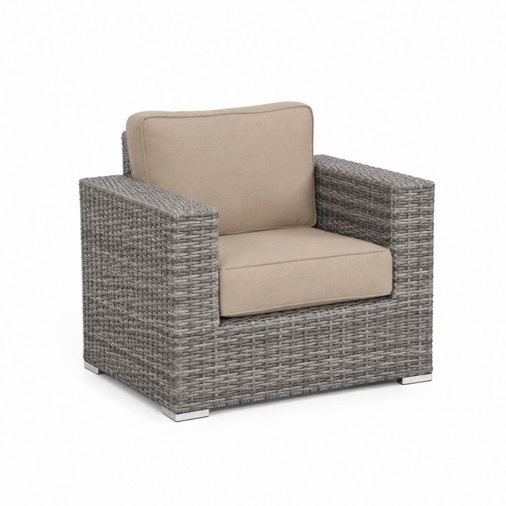 Poltrona in Rattan Sintetico Grigio con Cuscini Beige-Casmiron