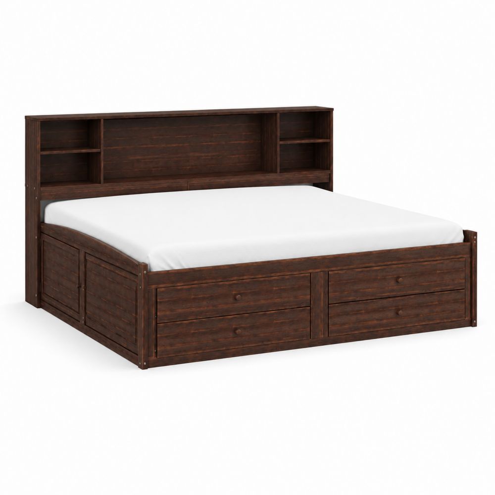 Letto Matrimoniale in Legno con Cassetti e Scaffali-Casmiron