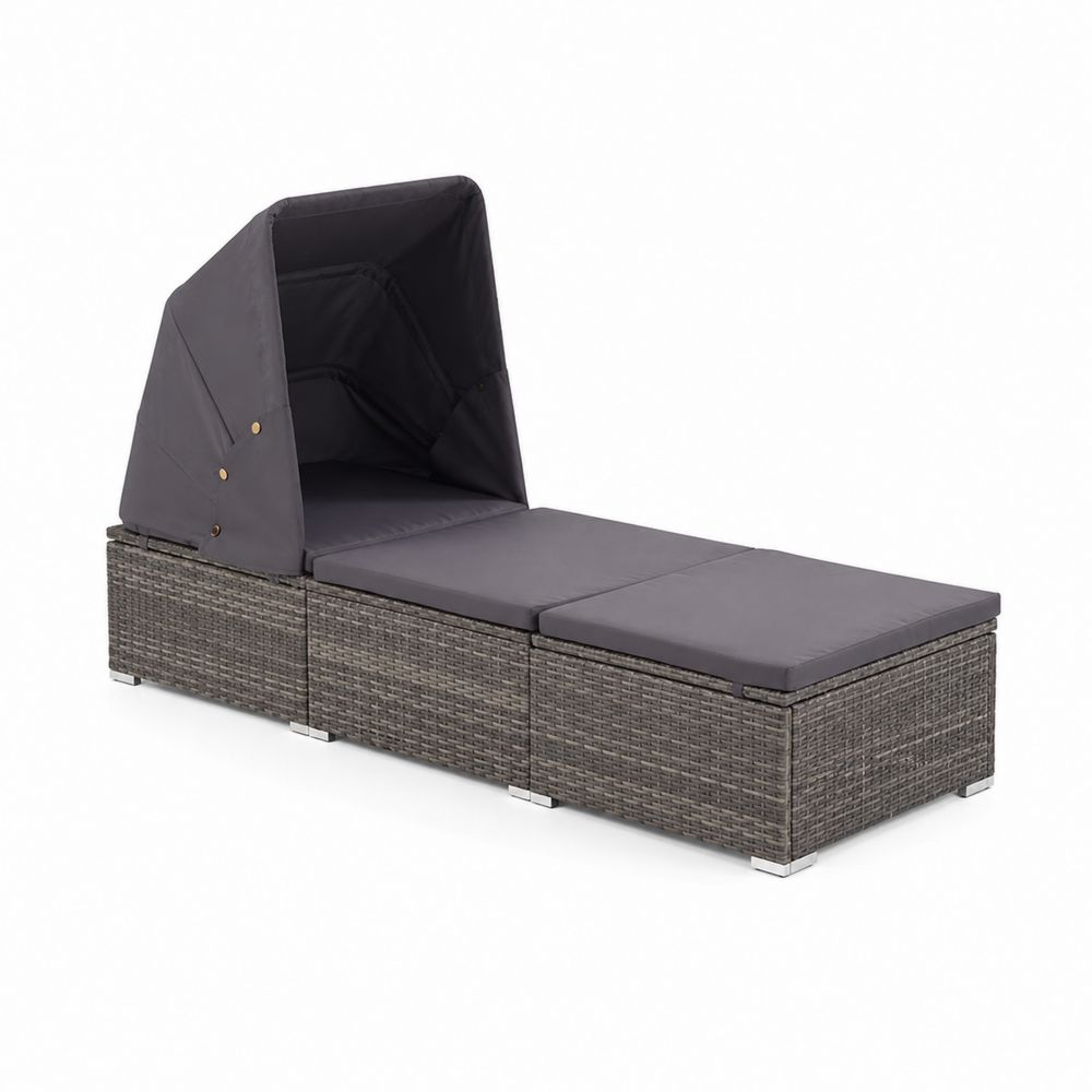 Lettino Prendisole da Giardino con Tettuccio Rattan Grigio-Casmiron