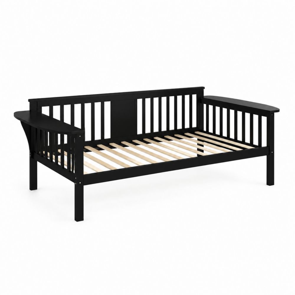 Divano Letto Singolo Nero in Legno 200x90 cm-Casmiron