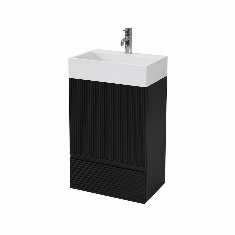 Mobile lavabo 50x30x80 cm MDF nero e ceramica bianca-Casmiron