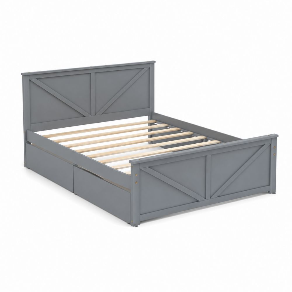 Letto con contenitore in legno grigio 160x200 cm-Casmiron