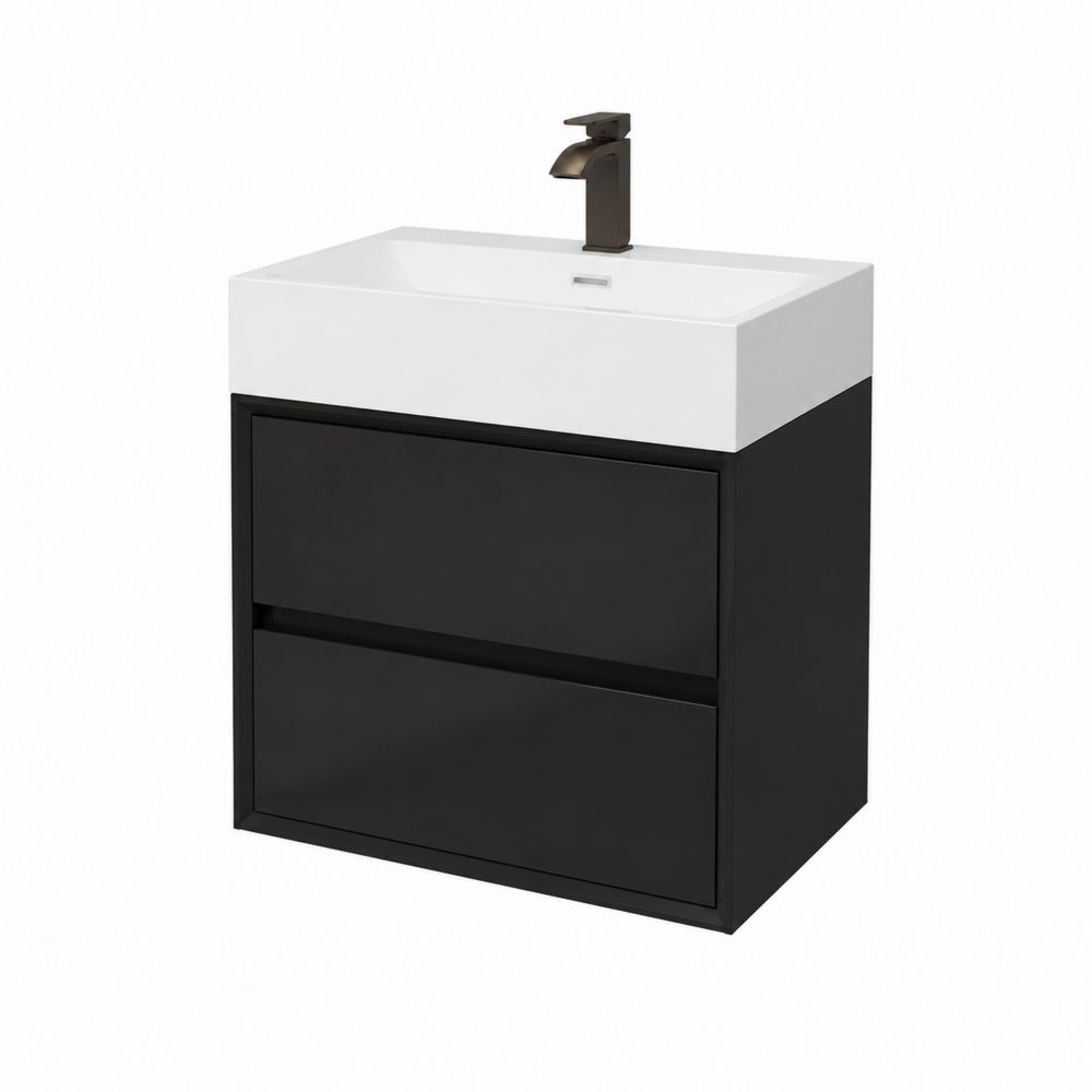Mobile bagno in MDF con lavabo in ceramica nero 60x45x85 cm-Casmiron