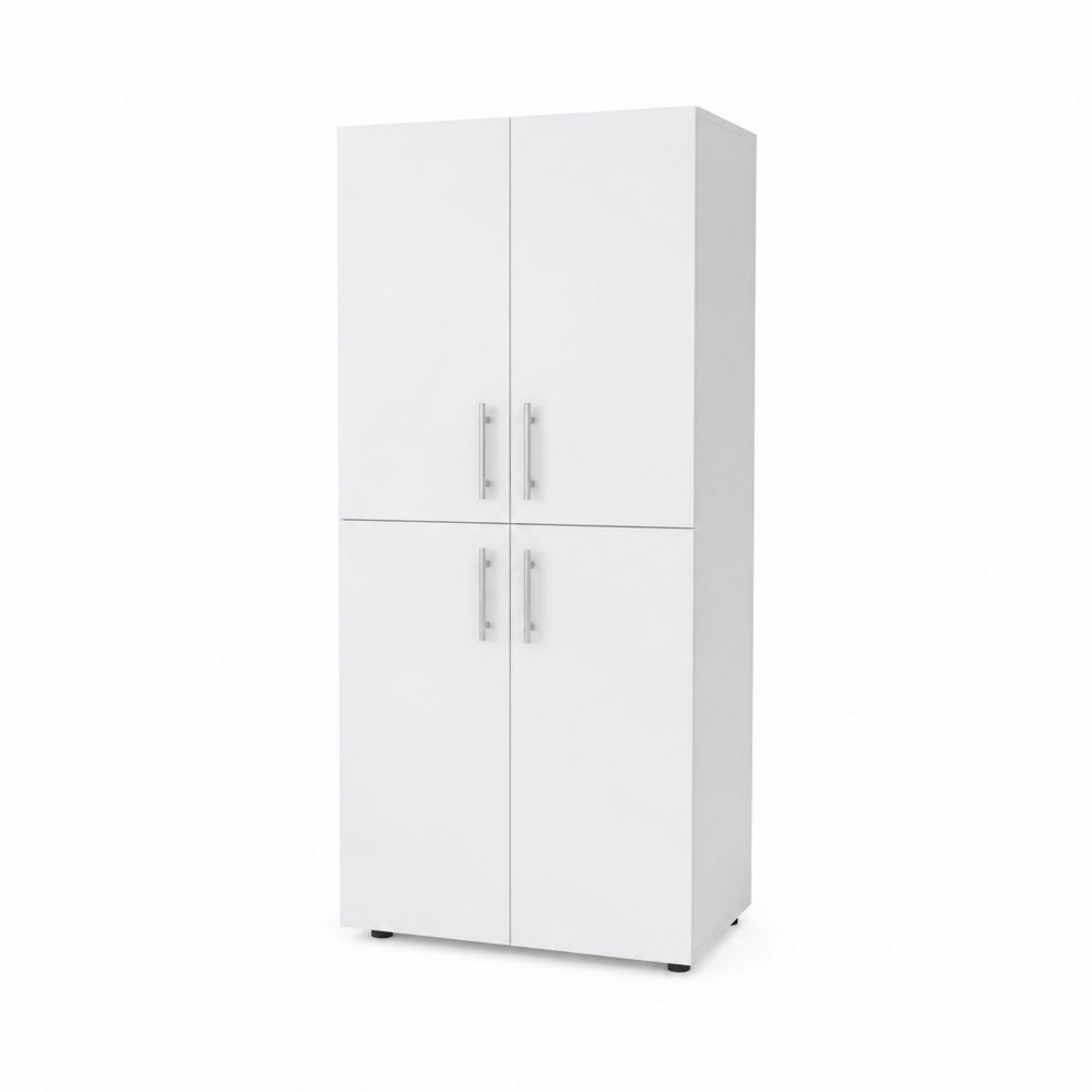 Armadio a 4 Ante in Legno Bianco 180x80x40 cm-Casmiron