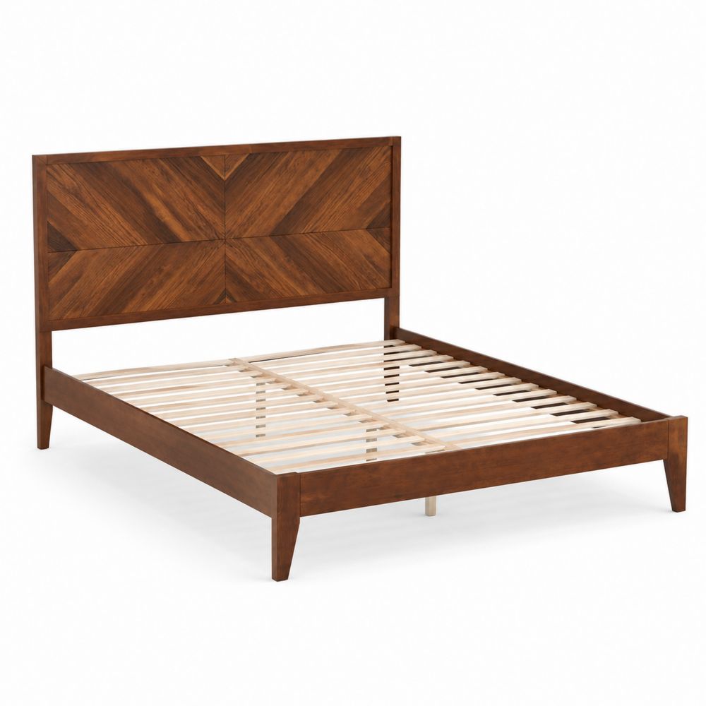 Letto in Legno Massello con Testiera Geometrica 200x160 cm-Casmiron