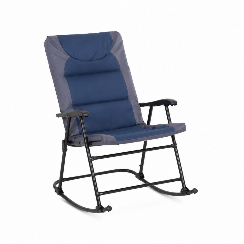 Sedia a dondolo in metallo e tessuto blu e grigio-Casmiron
