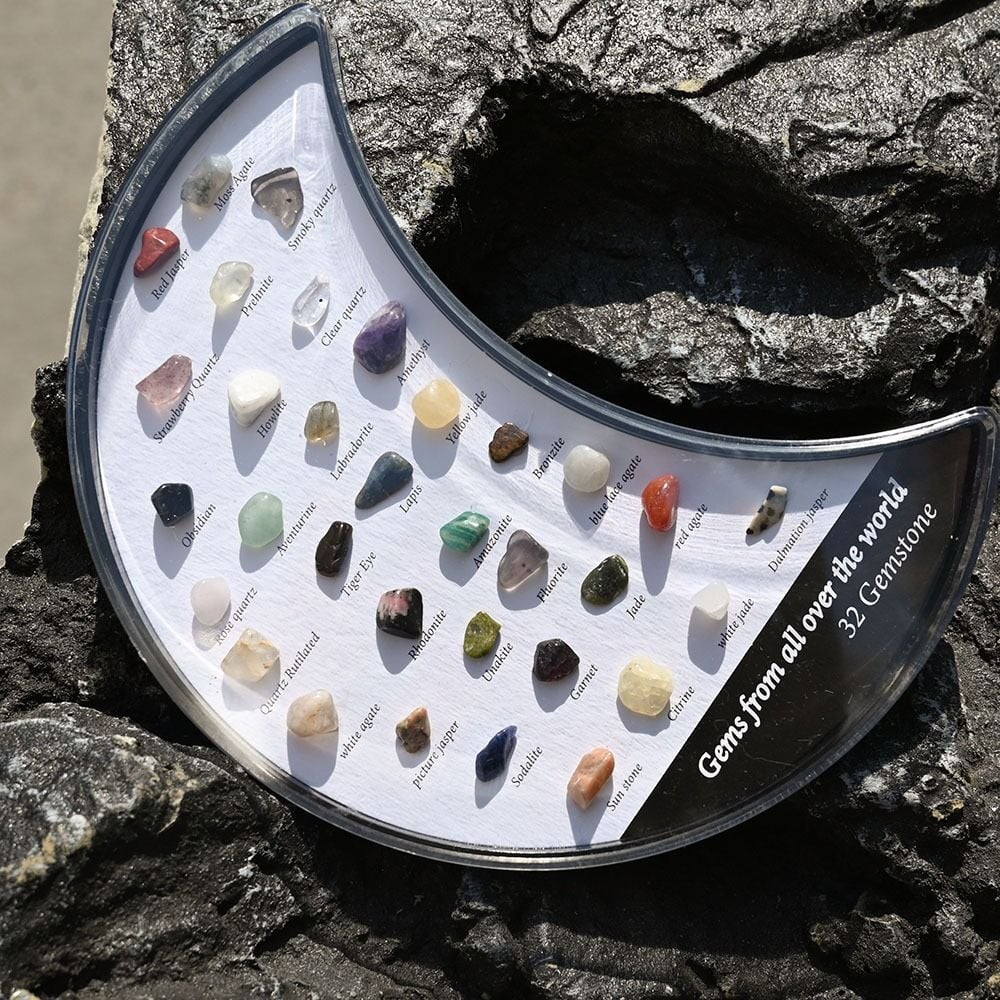 Stone of Power - Mineral Specimens Healing Crystal Moon Shape Box