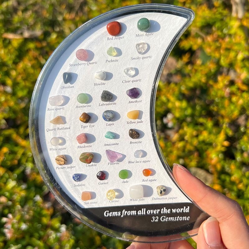 Stone of Power - Mineral Specimens Healing Crystal Moon Shape Box