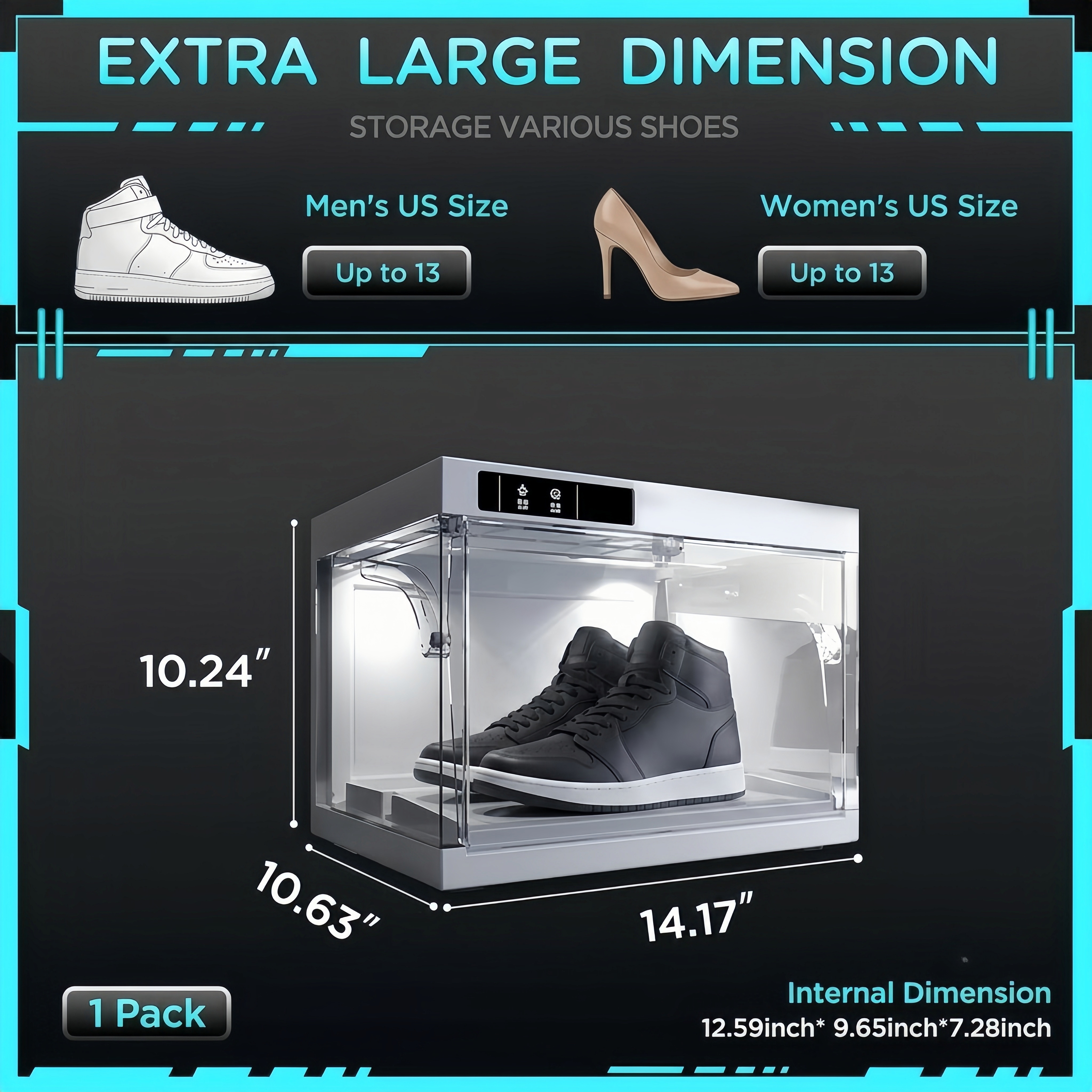 LED Smart Sneaker Display Case with Lighting 1 Pack