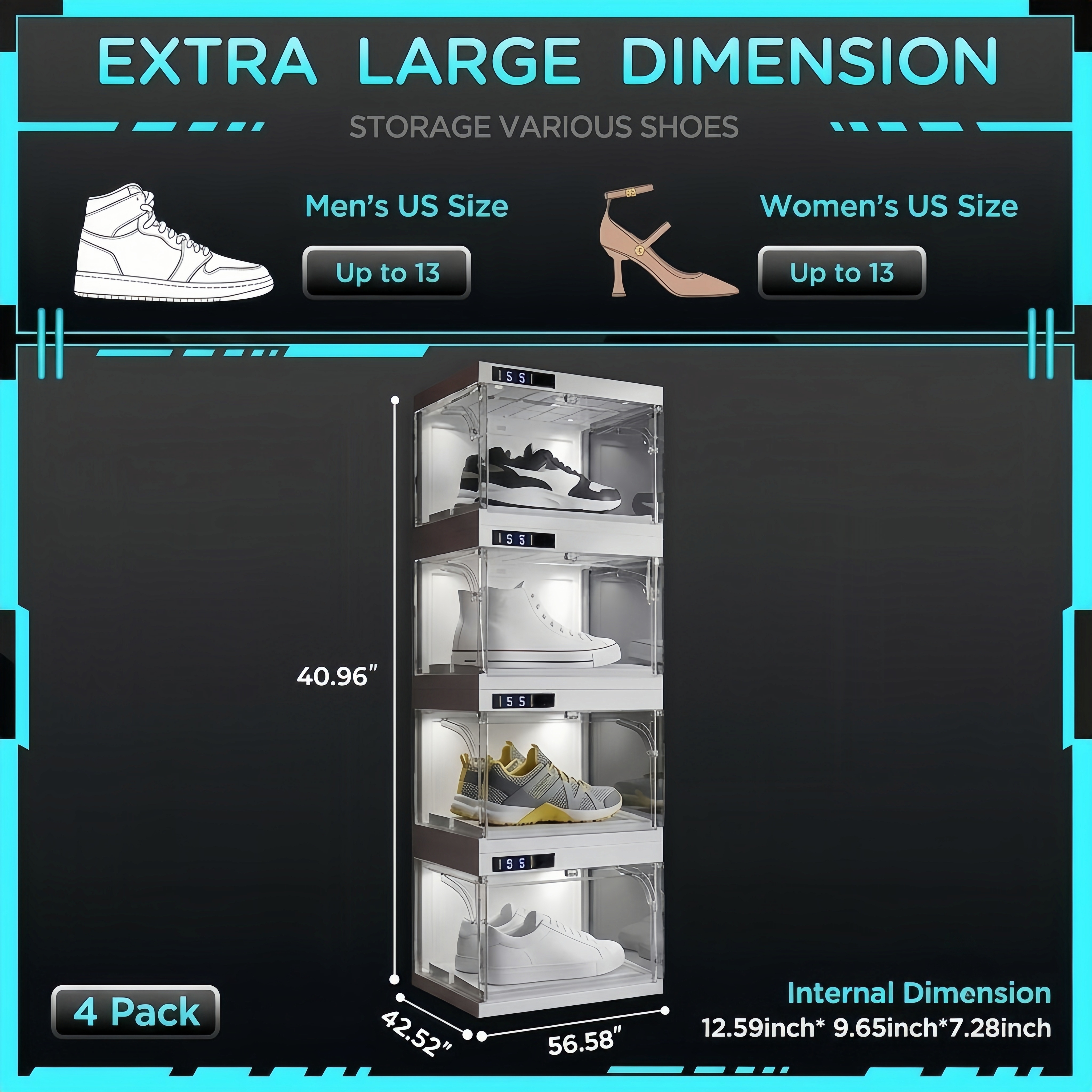 LED Smart Sneaker Display Case with Lighting 1 Pack