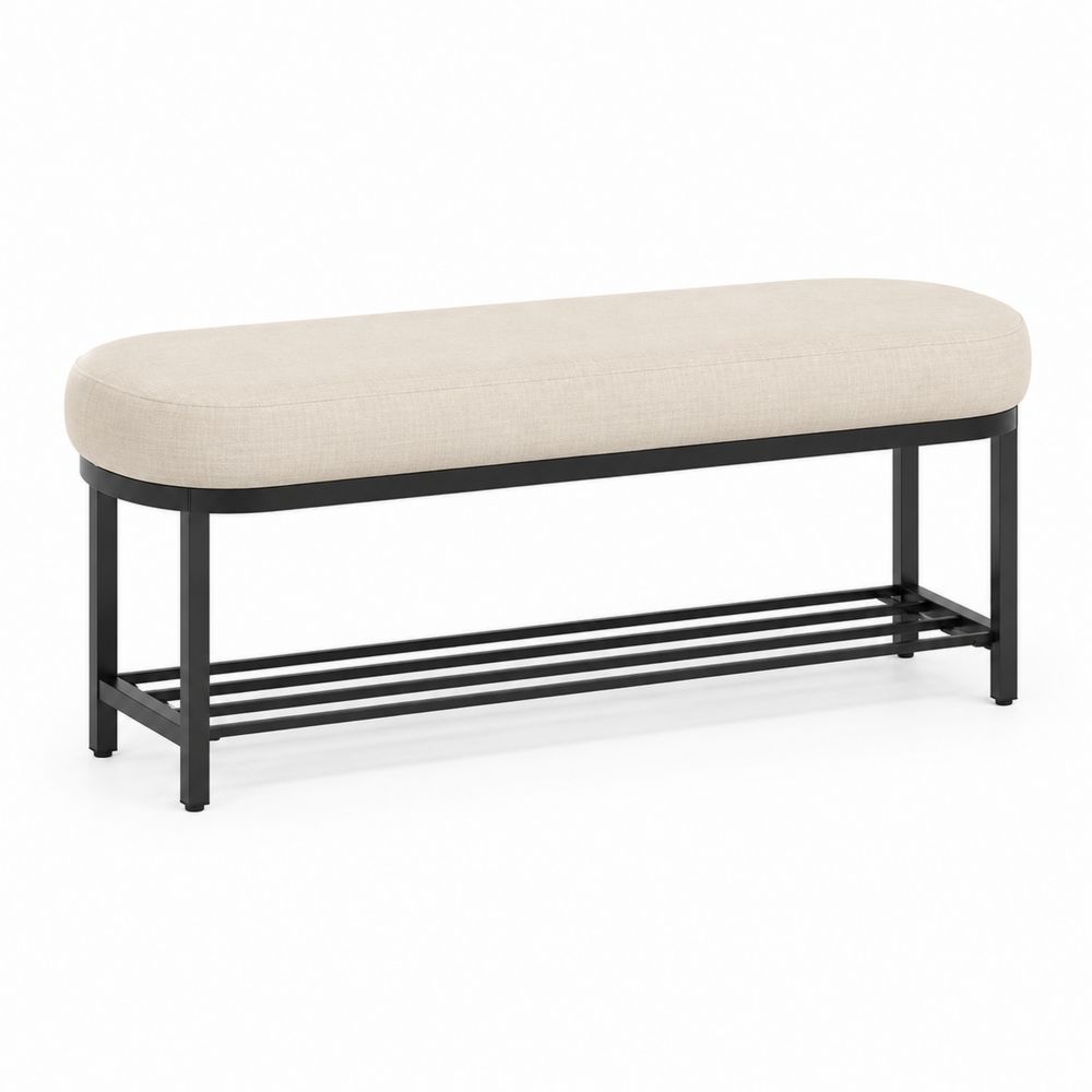 Panca imbottita metallo tessuto beige