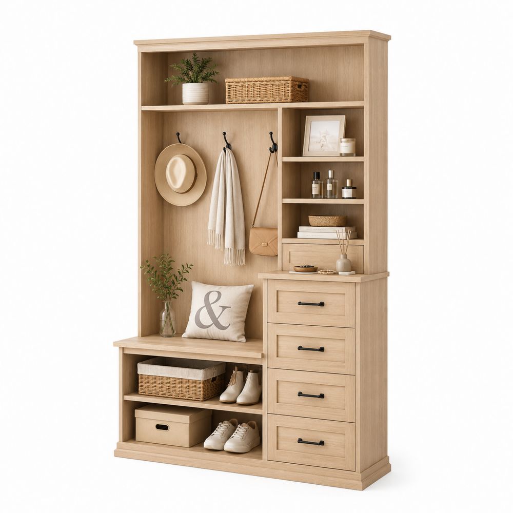 Mobile ingresso in legno con cassetti e ganci