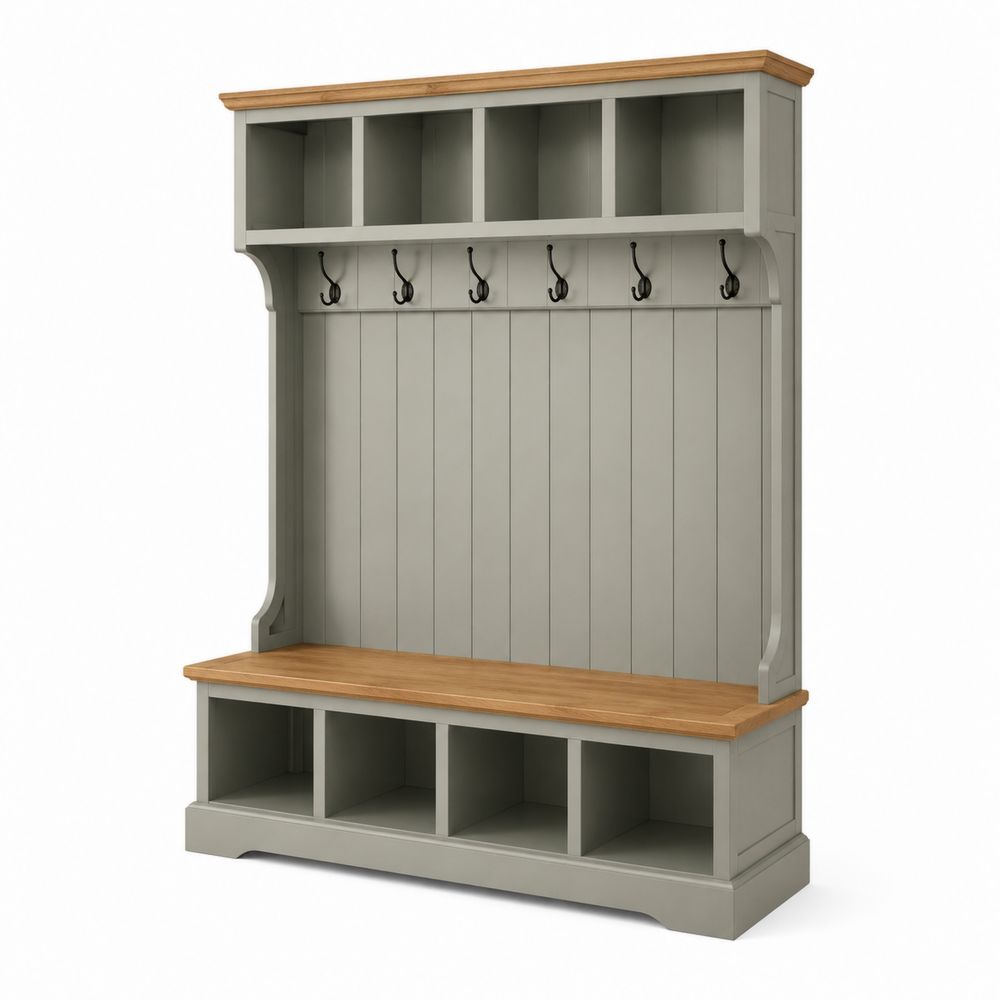 Appendiabiti in Legno con Panca e Scaffali Grigio e Rovere