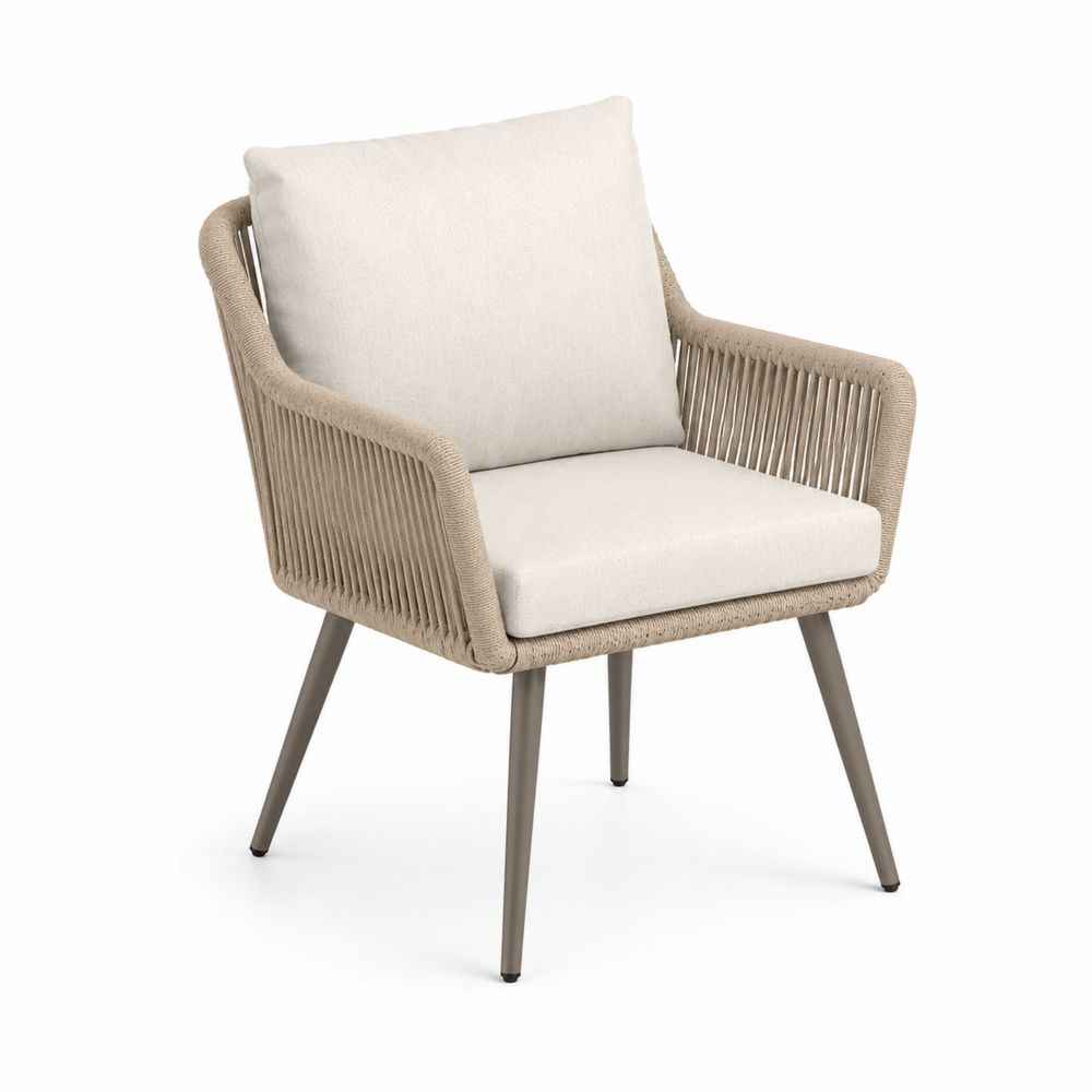 Sedia da giardino in metallo e corda con cuscini in poliestere Beige