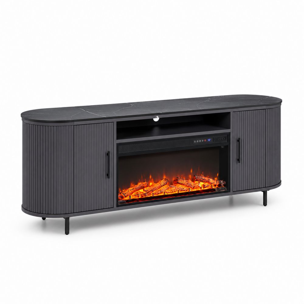 Mobile Porta TV con Camino Elettrico LED in MDF Nero