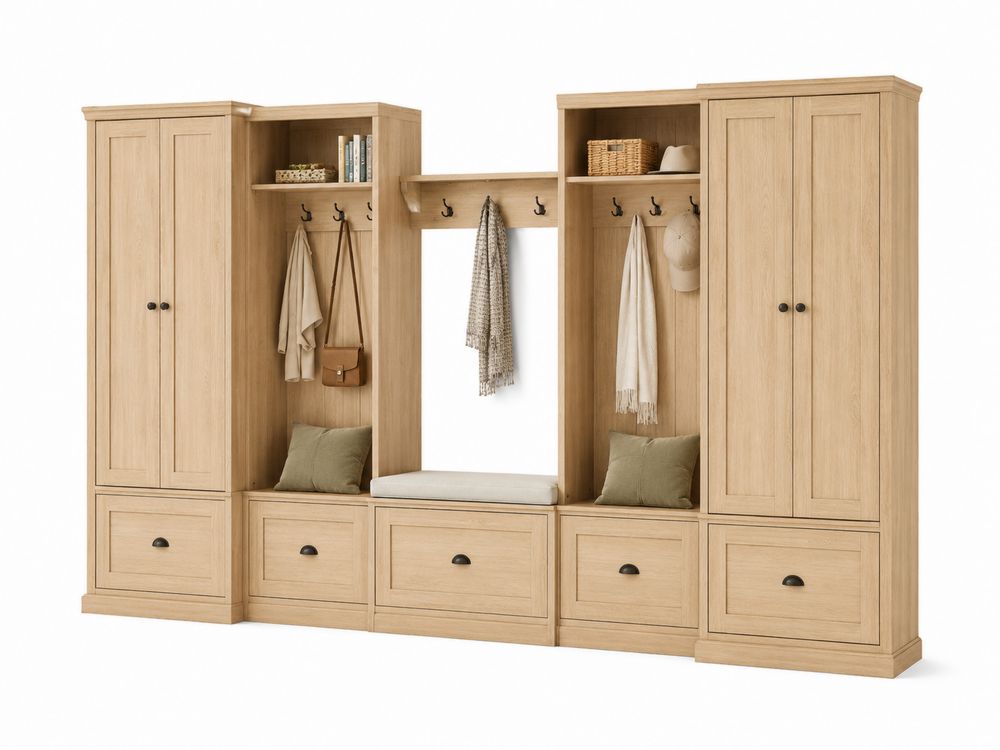 Guardaroba in Legno MDF con Specchio e Panchina 300x40x200 cm