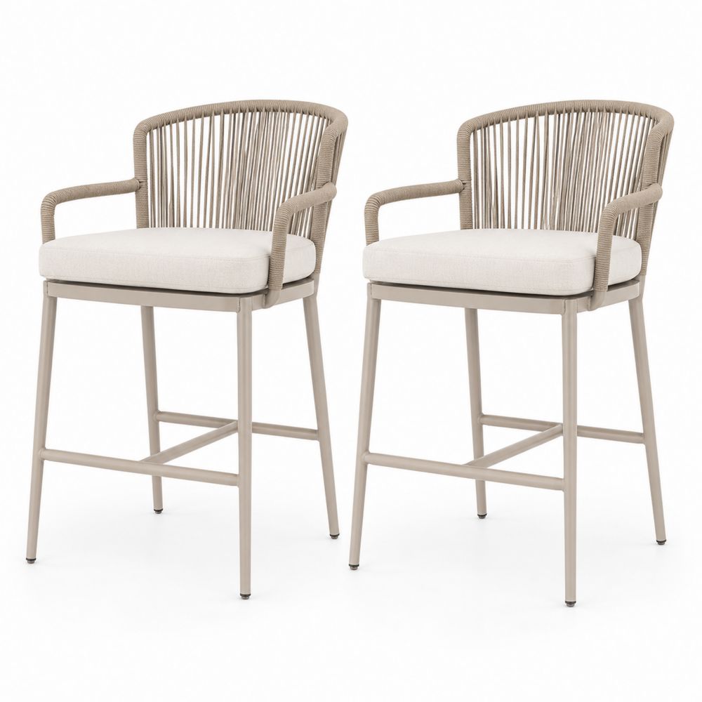 Set di 2 sedie da giardino con corda e cuscini beige, telaio in alluminio