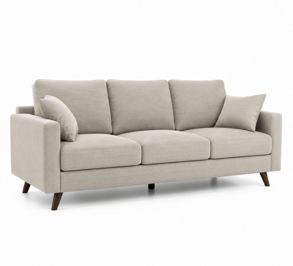 Divano a tre posti in legno e tessuto Beige