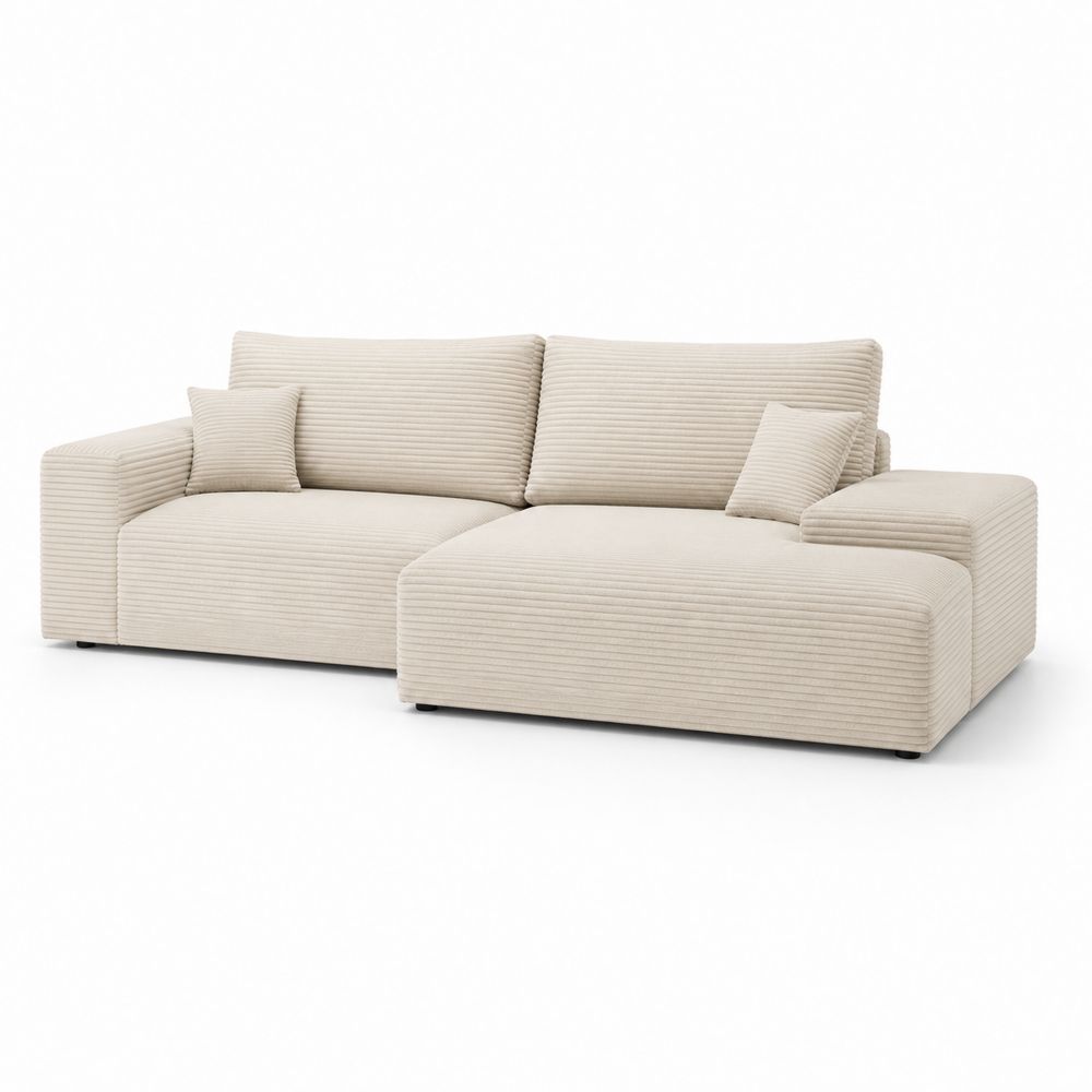 Divano angolare in velluto a coste con cuscini Beige
