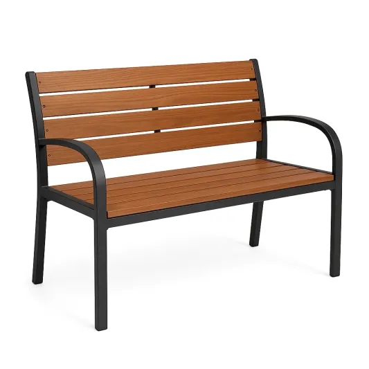 Gartenbank Metallrahmen Holz-Kunststoff-Verbund Braun/Schwarz 122cm-domfetra