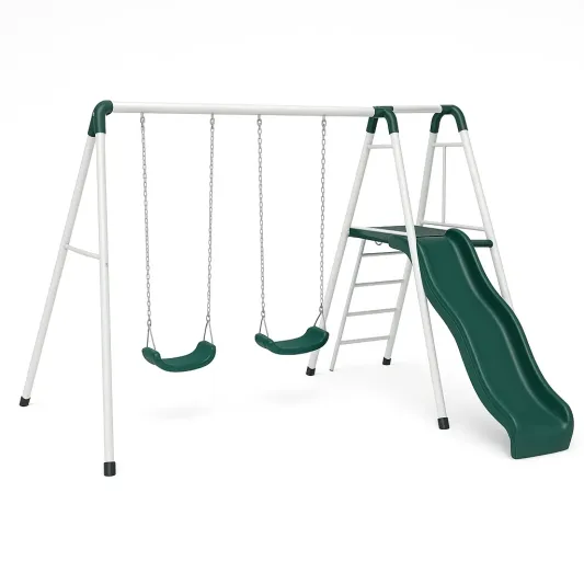 Kinderschaukel-Set mit Rutsche Weiß/Grün Metall-domfetra