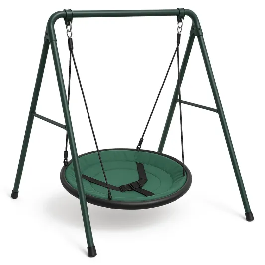 Kinderschaukel mit Stahlrahmen und Sitz Ø100cm Grün-domfetra