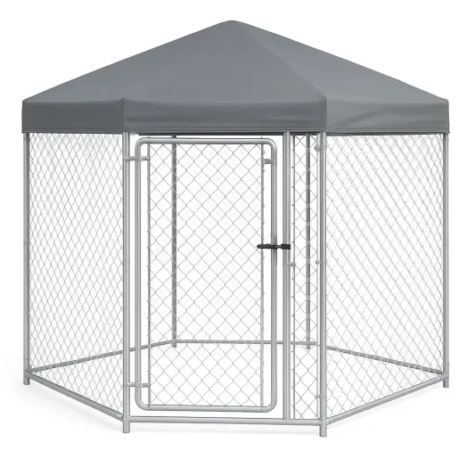 Sechseckiges Stahl-Tiergehege mit Polydach Grau 150cm-domfetra