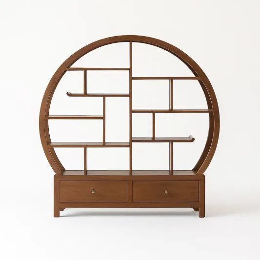 Rundes Bücherregal Massivholz mit Schubladen-domlivera