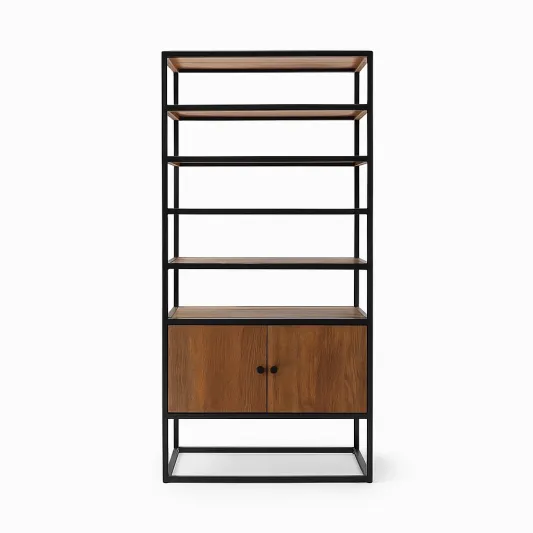 Holz und Metall Regal Braun/Schwarz 180x80x40cm-domlivera