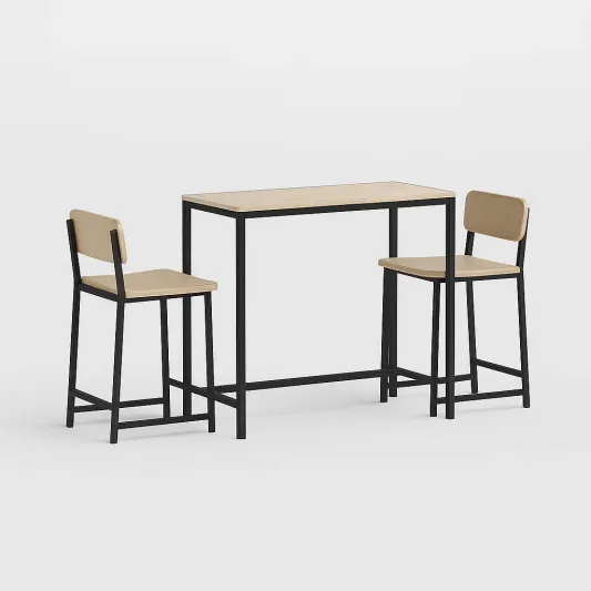 Bar-Set aus Holz und Metall, 3-teilig, Eschenholz/Schwarz-domlivera