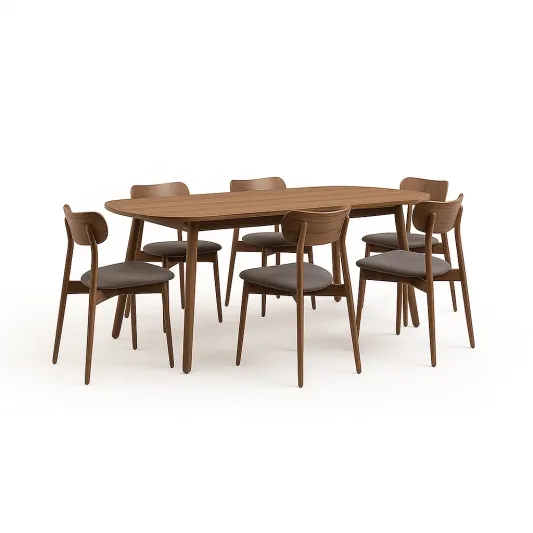 Esszimmer Set aus Eichenholz mit 6 Stühlen Oval Dunkelbraun-domlivera