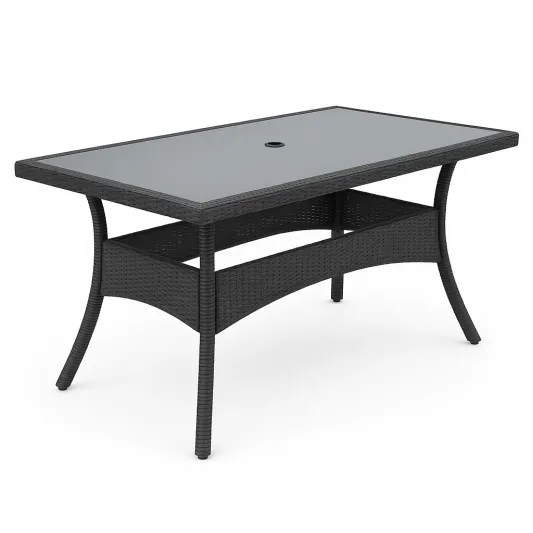 Gartentisch Rechteckig Glasplatte Polyethylengeflecht 150x90x74 cm Schwarz-decofario