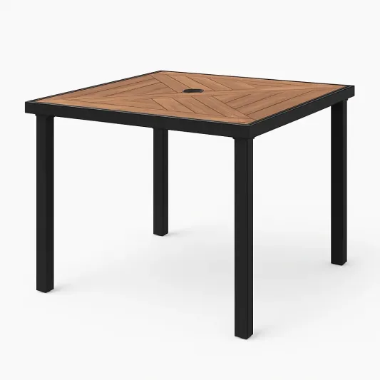 Quadratischer Tisch mit Aluminiumrahmen und Teakholzoberfläche 90x90x75 cm-decofario