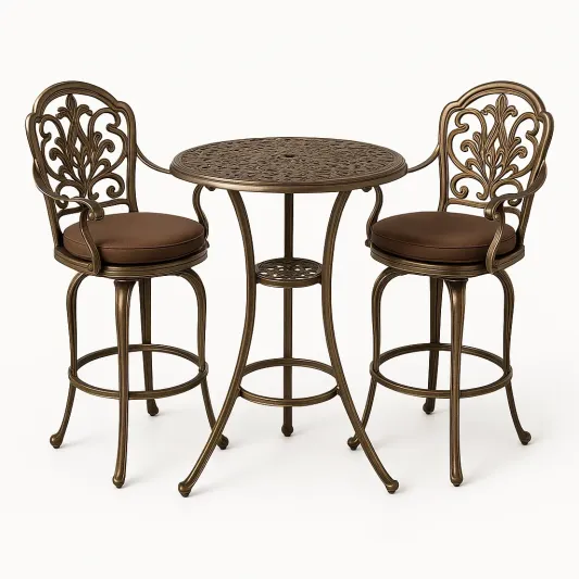 Bistro-Set aus Aluminium, 3-teilig, Rundtisch mit Stühlen in Bronze-decofario