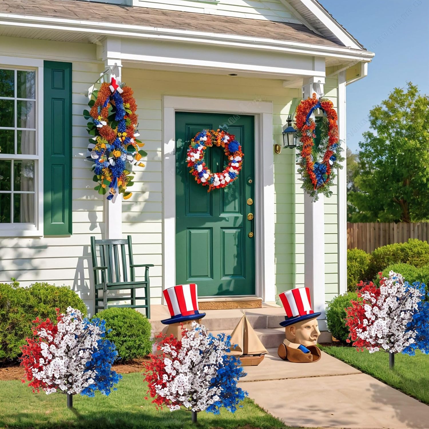 🇺🇸4th of July Outdoor UV Resistant & Waterproof Artificial Topiary Ball Bush Decor with Stake
