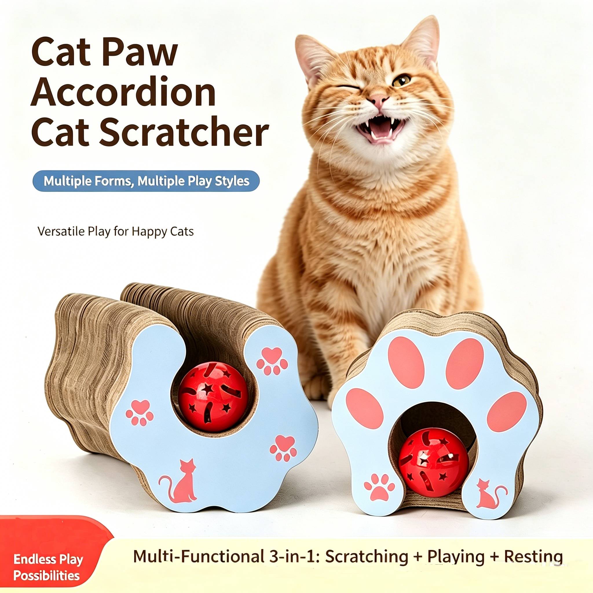 Interactive Cat Scratcher Toy with Bell – Durable Corrugated Paper, Foldable & Multi-Shape