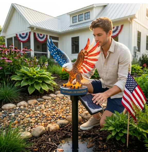 🔥LAST DAY 50% OFF – Solar Eagle Garden Light – A Glowing Tribute to American Freedom