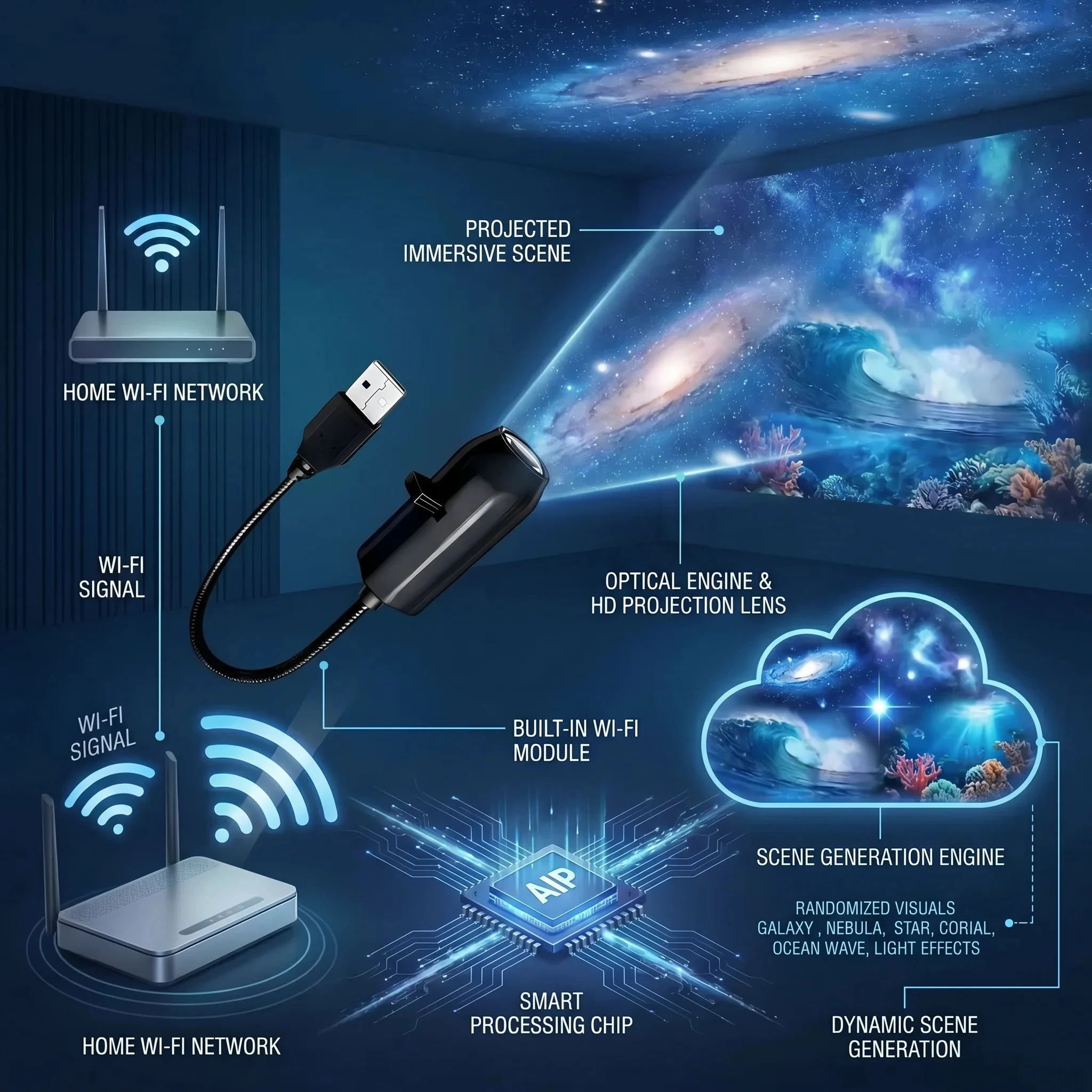 Smart Holographic Star & Ocean 5D Projector