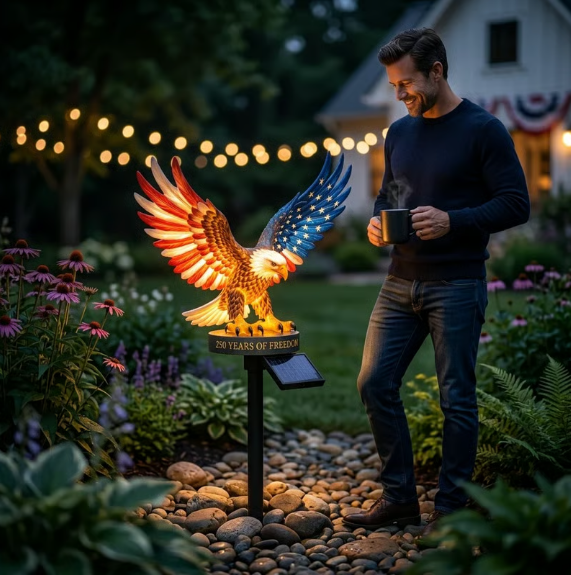 🔥LAST DAY 50% OFF – Solar Eagle Garden Light – A Glowing Tribute to American Freedom
