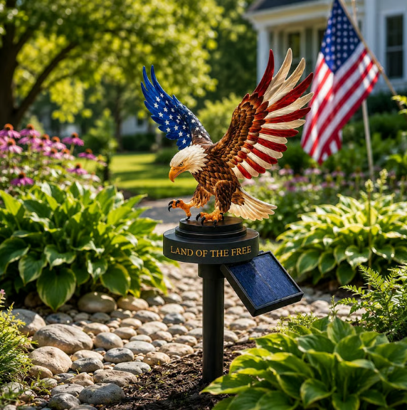 🔥LAST DAY 50% OFF – Solar Eagle Garden Light – A Glowing Tribute to American Freedom